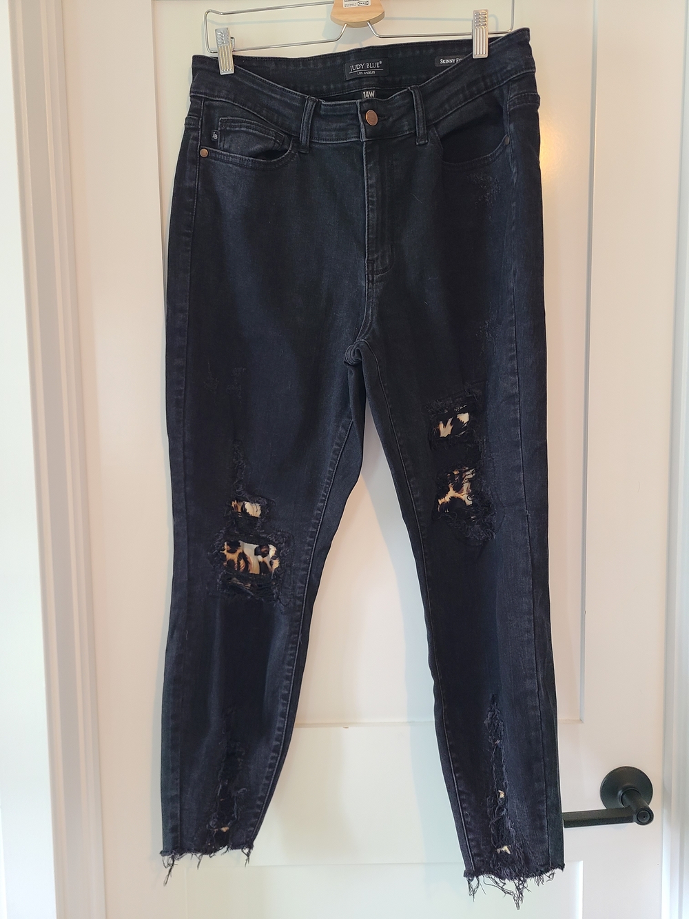 Judy Blue Women's Skinny Jeans - Dark Wash with Leopard Patch Distress